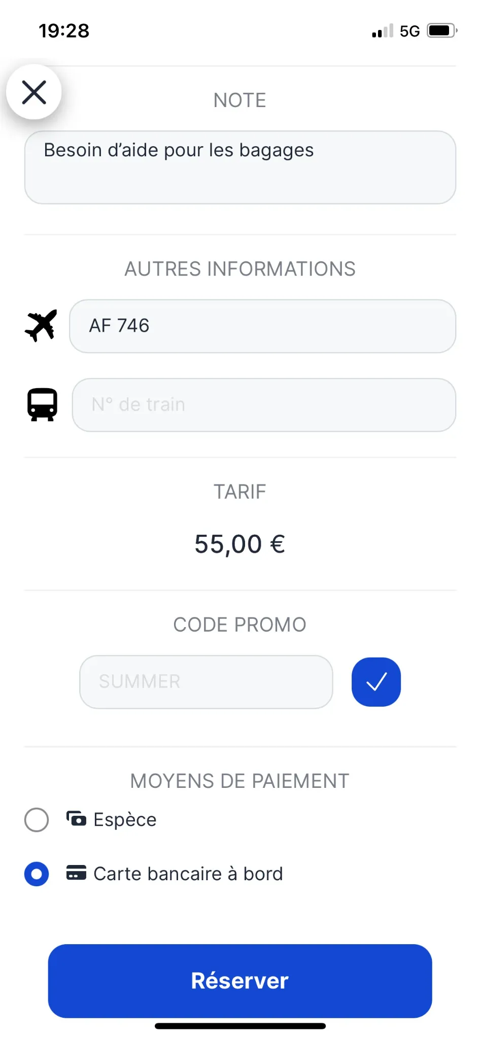 Paiement à bord CB ou cash VTC aéroport