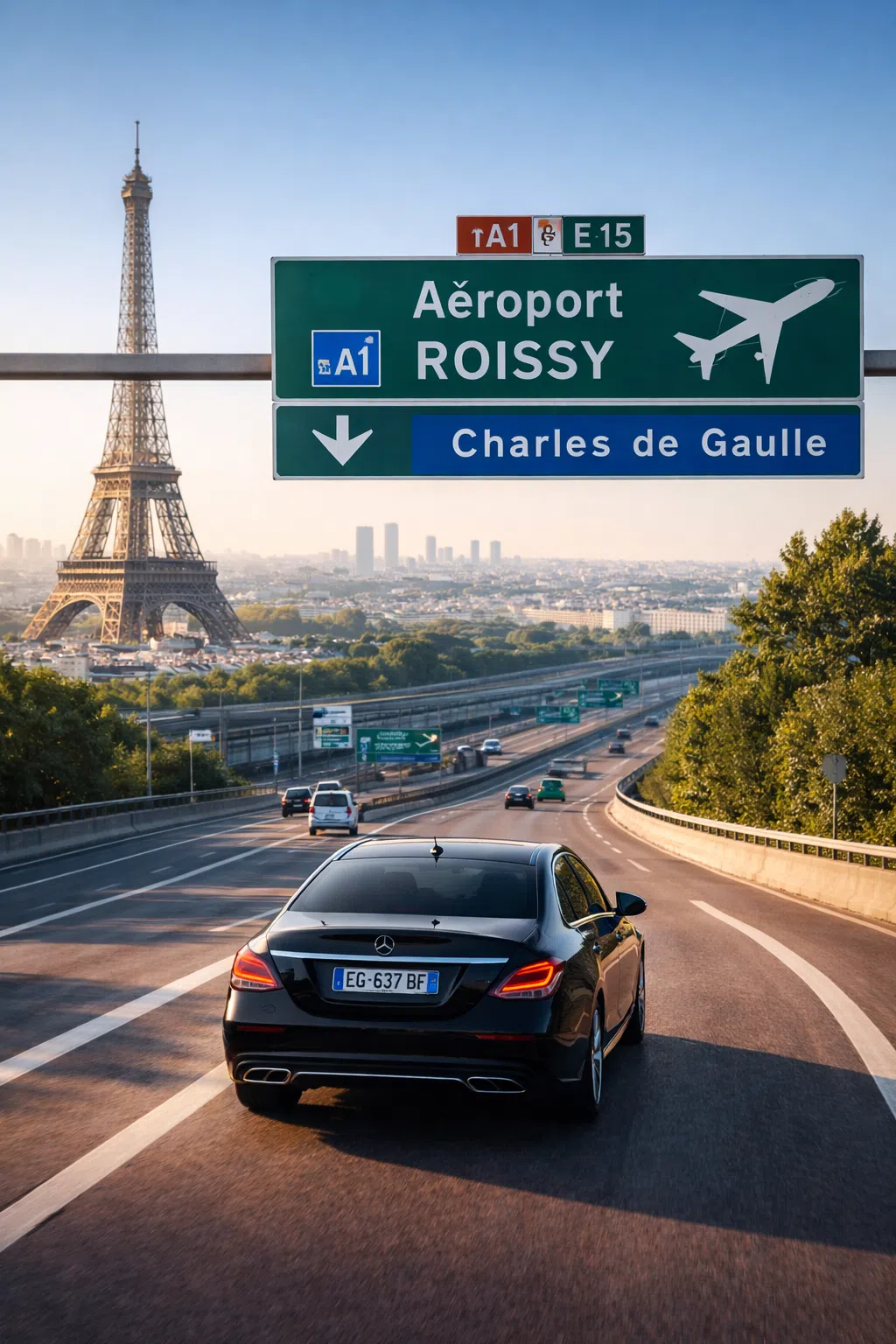 Berline VTC Aéroport Paris en service pour un transfert entre Paris et les aéroports