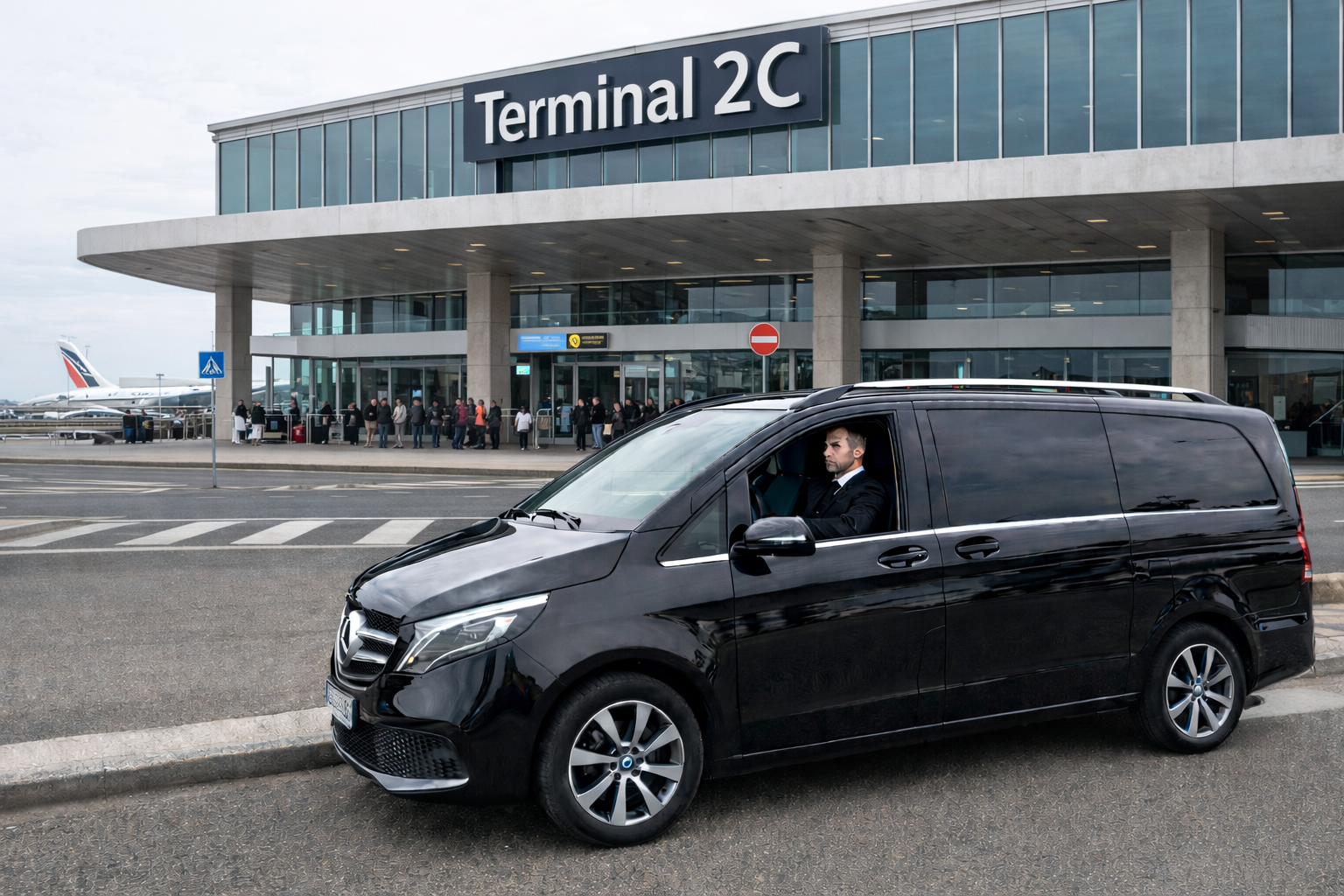 Point de rendez-vous VTC Terminal 2C CDG hall arrivées SkyTeam Air France KLM