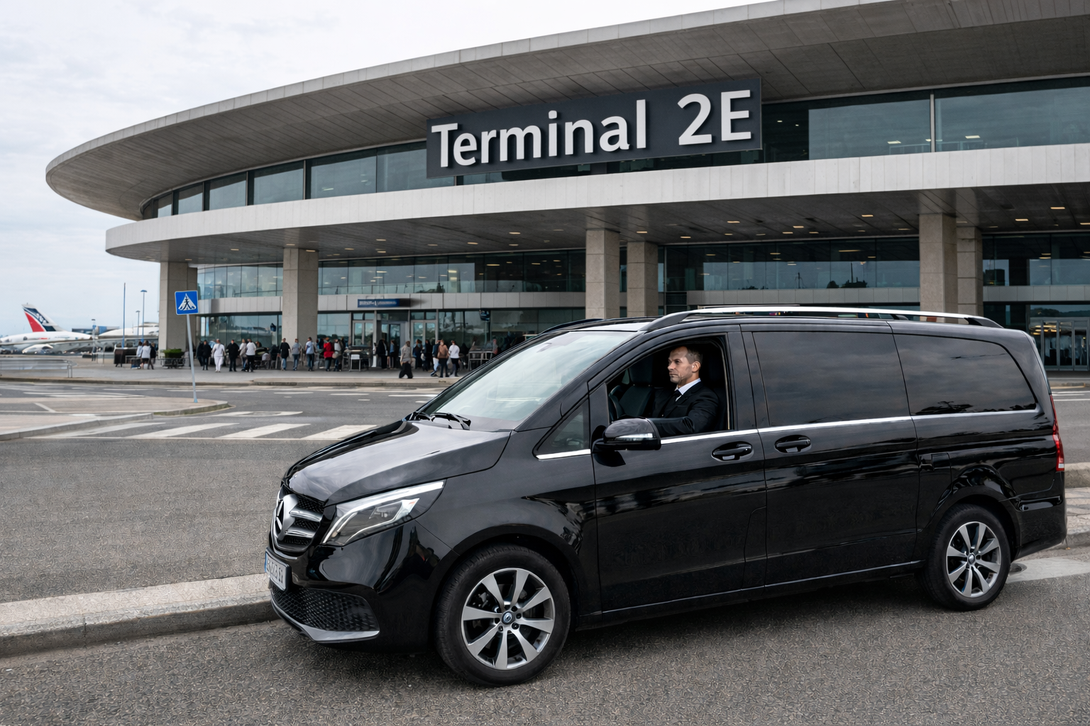 Point de rendez-vous VTC Terminal 2E CDG hall arrivées Air France long-courrier SkyTeam