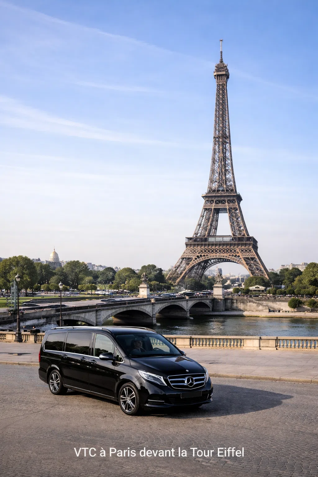 VTC Paris devant la Tour Eiffel — chauffeur privé pour visiter la ville