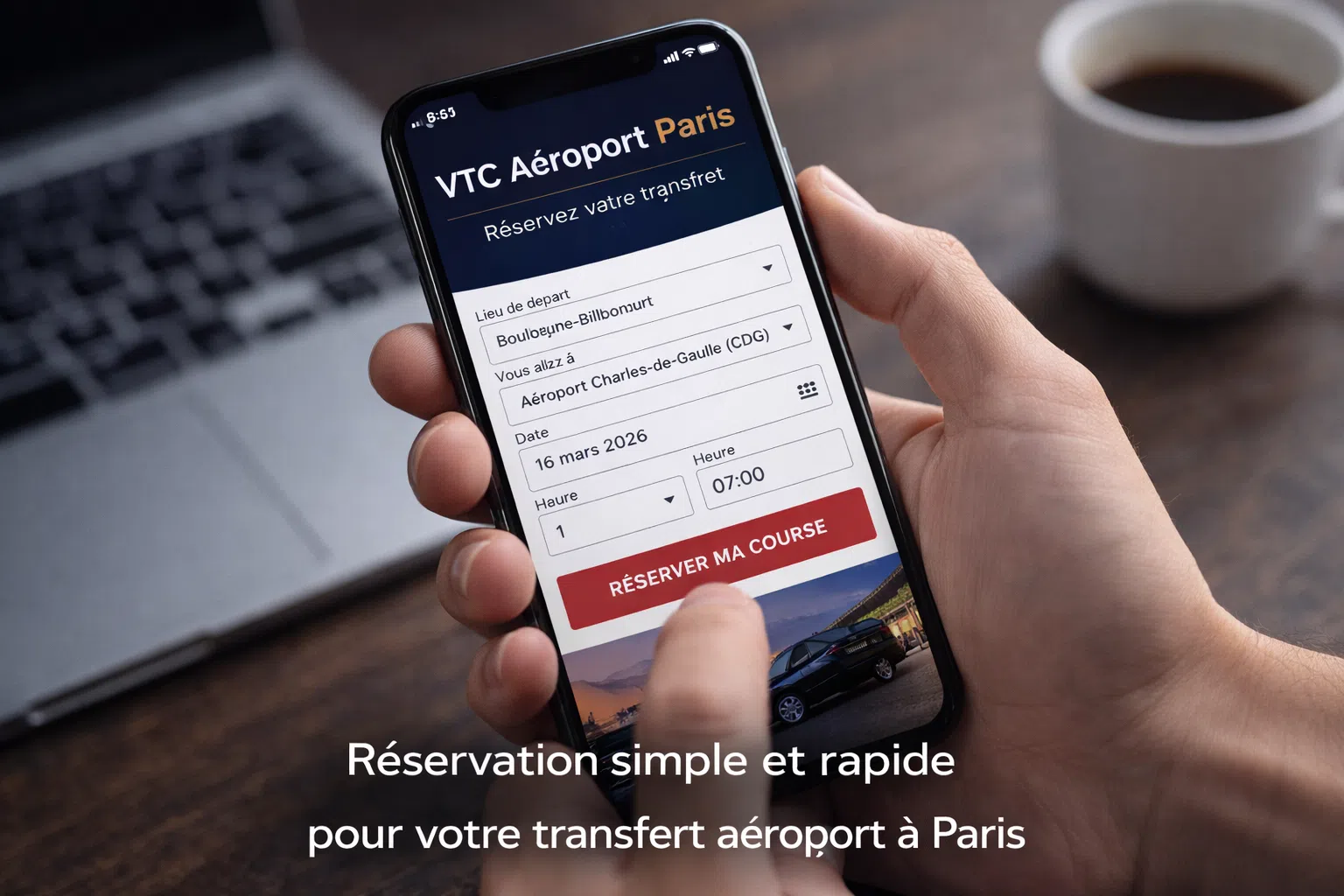 Application de réservation pour un service VTC aéroport vers les gares, salons et destinations longues distances depuis Paris