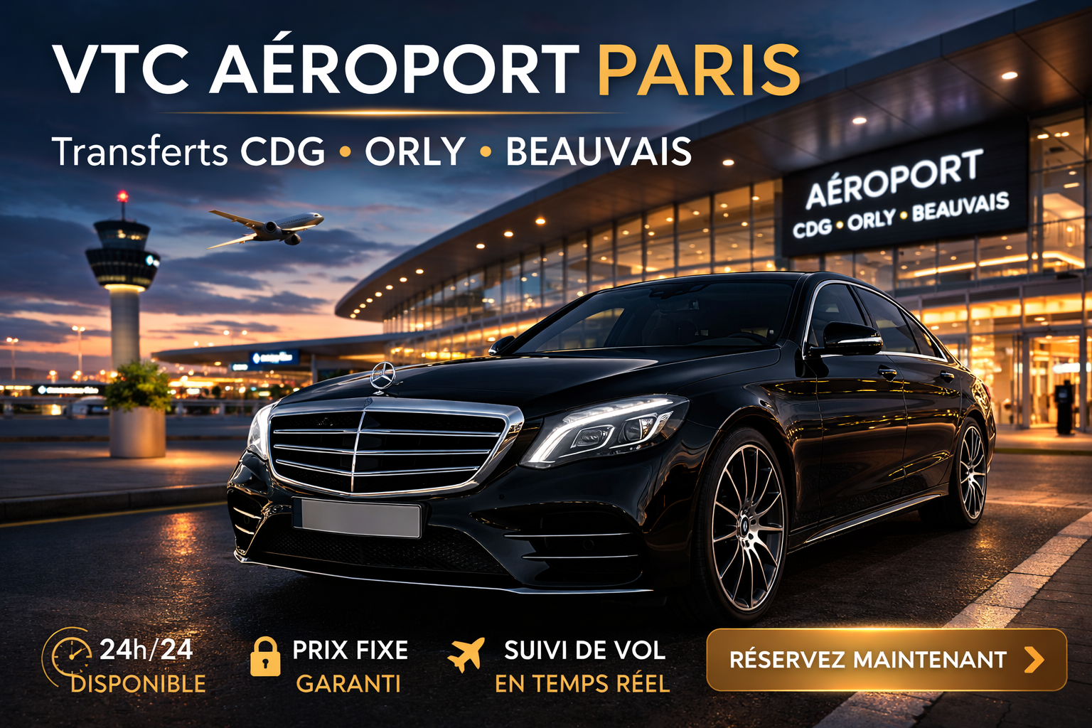 Transfert aéroport Paris avec chauffeur privé vers CDG Orly et Beauvais