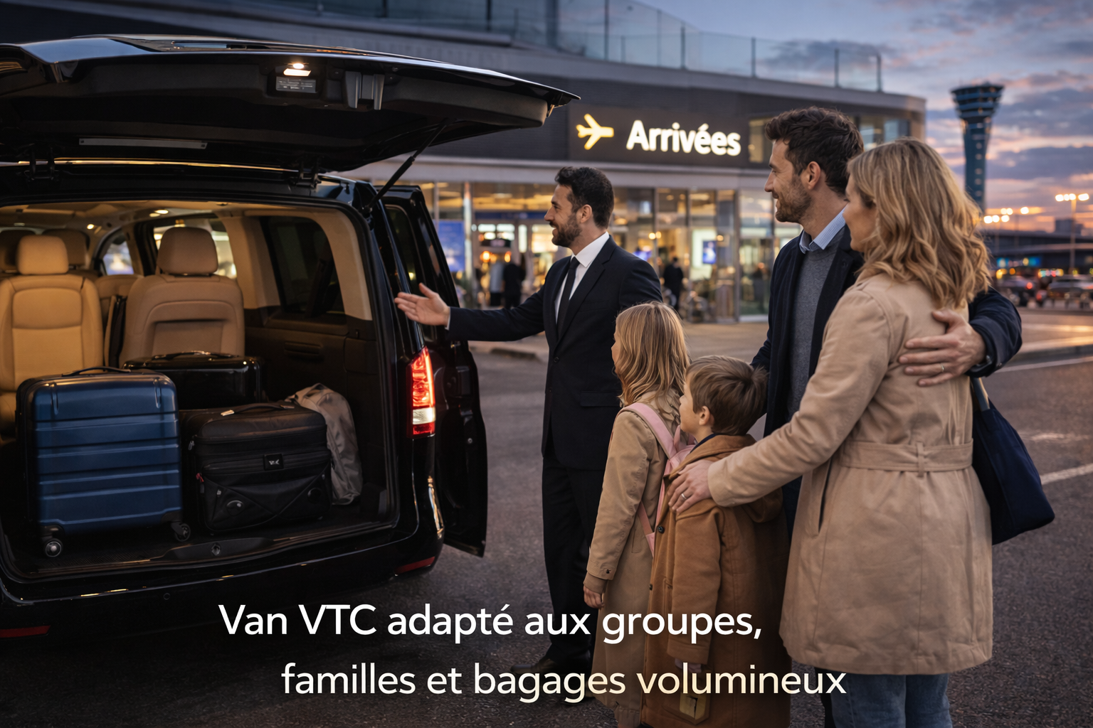Van VTC AÉROPORT PARIS avec bagages volumineux familles Ryanair Beauvais